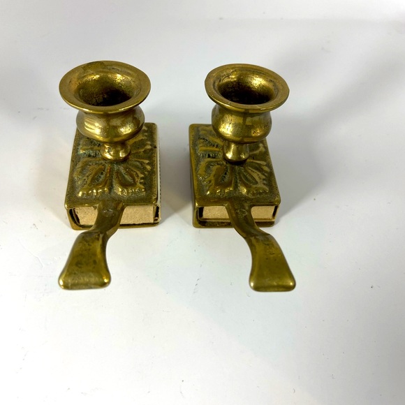 Other - Vintage Brass 1920’s Candlestick Holder with built in Matchbox holder Leaf style